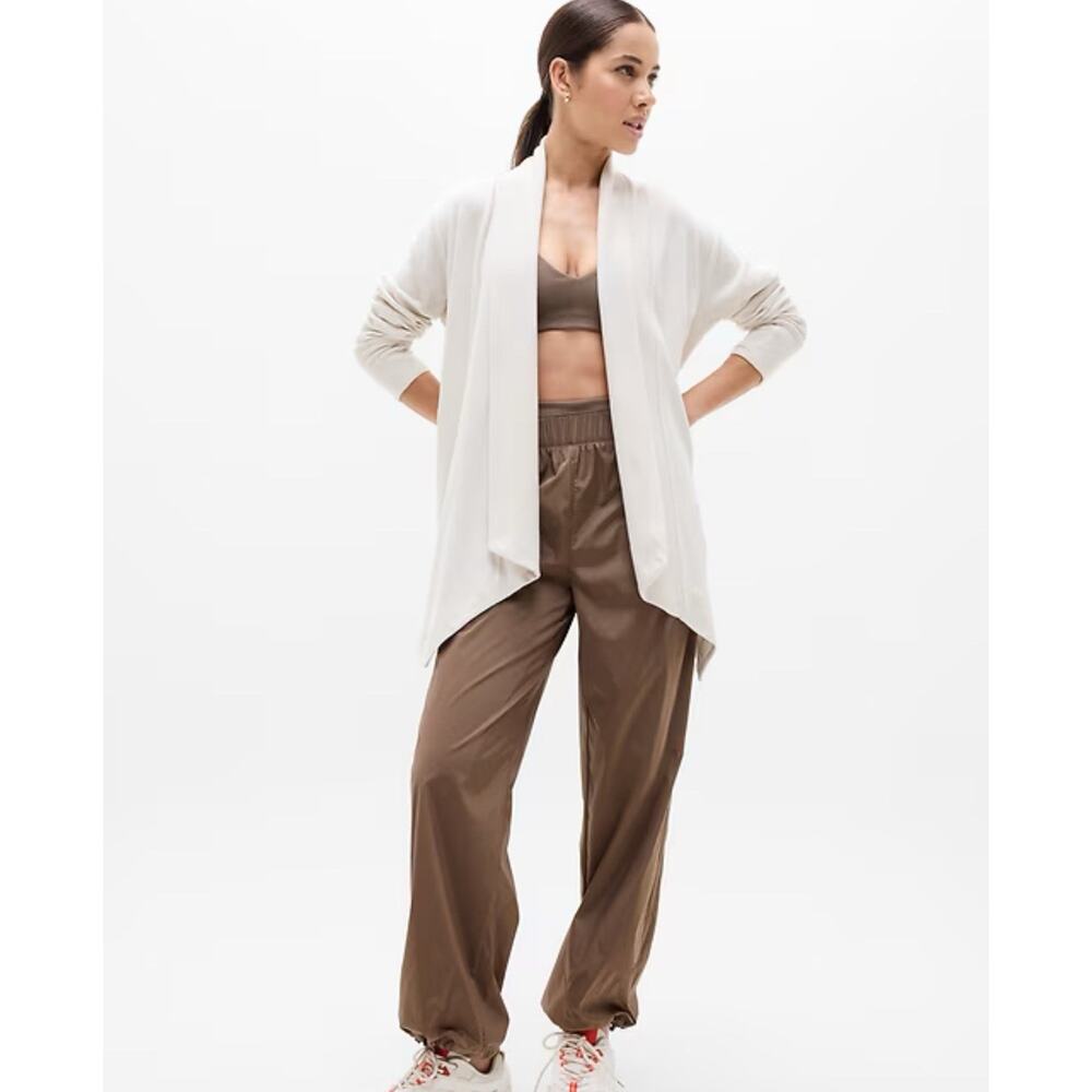 Athleta Pranayama Restore Rib Wrap Cardigan Sweater Size L Yogaā Cream Pockets